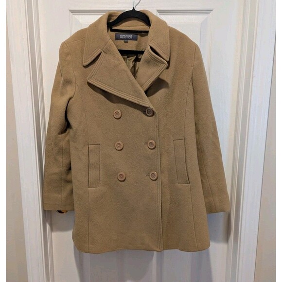 Kenneth Cole Reaction Size 14 Tan Wool Blend Double Breasted Peacoat - Picture 1 of 8